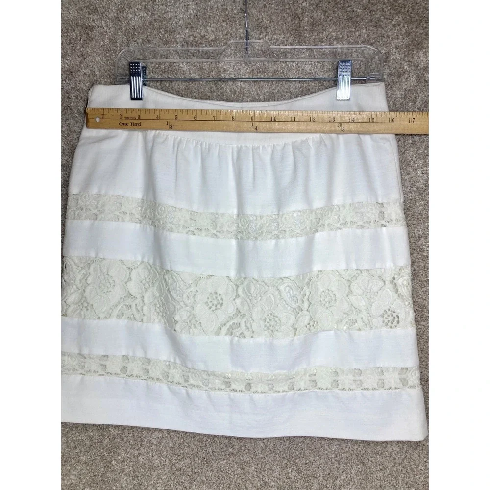 Ann Taylor Loft Crochet Lace Mini Skirt Womens 8 White Floral Cotton Summer Boho